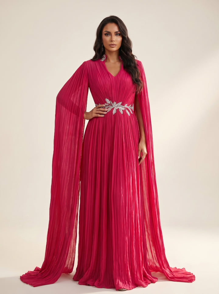 Modessa Couture M26736 V-Neckline Cape Sleeves Pleated Dress