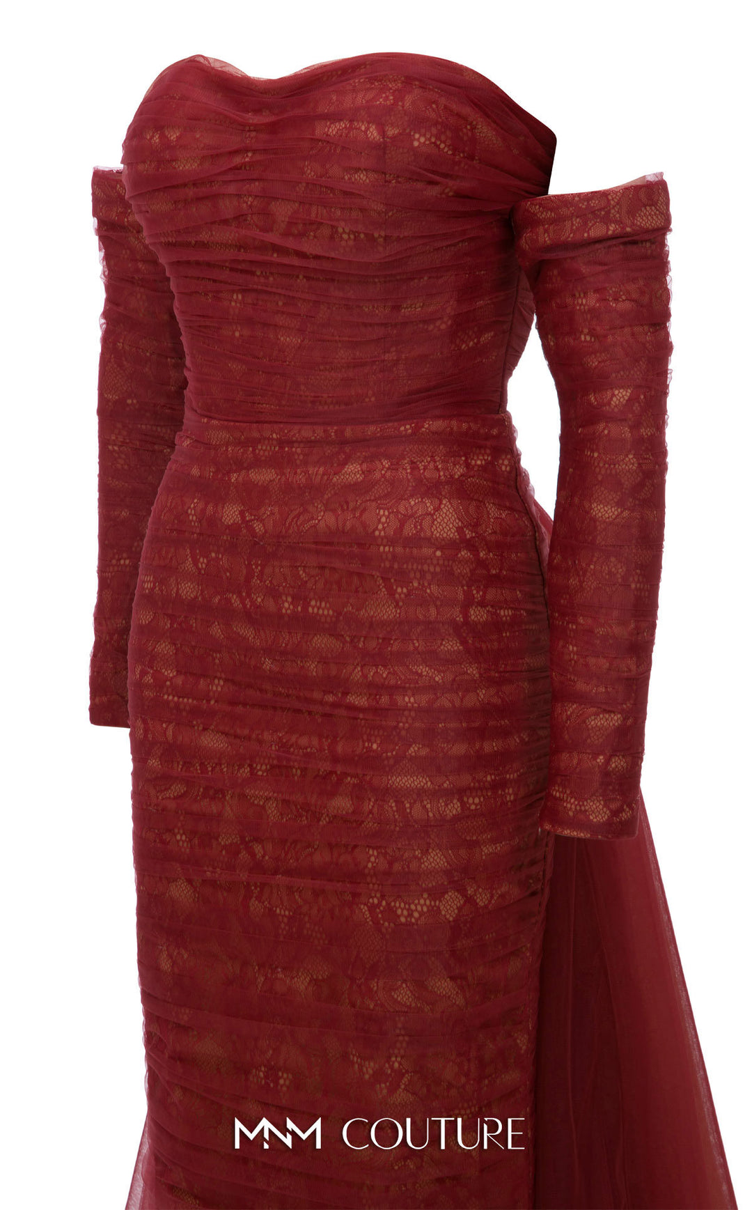 MNM Couture N0656 Strapless Sweetheart Ruched Column Evening Gown with Back Overskirt