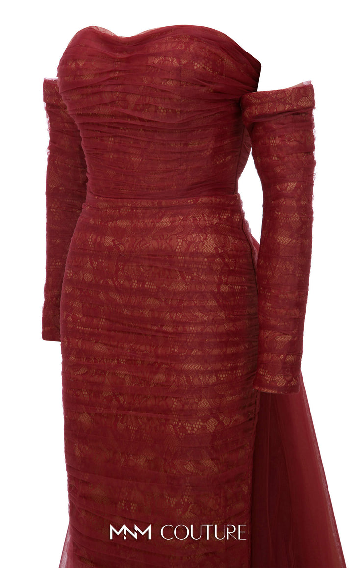 MNM Couture N0656 Strapless Sweetheart Ruched Column Evening Gown with Back Overskirt