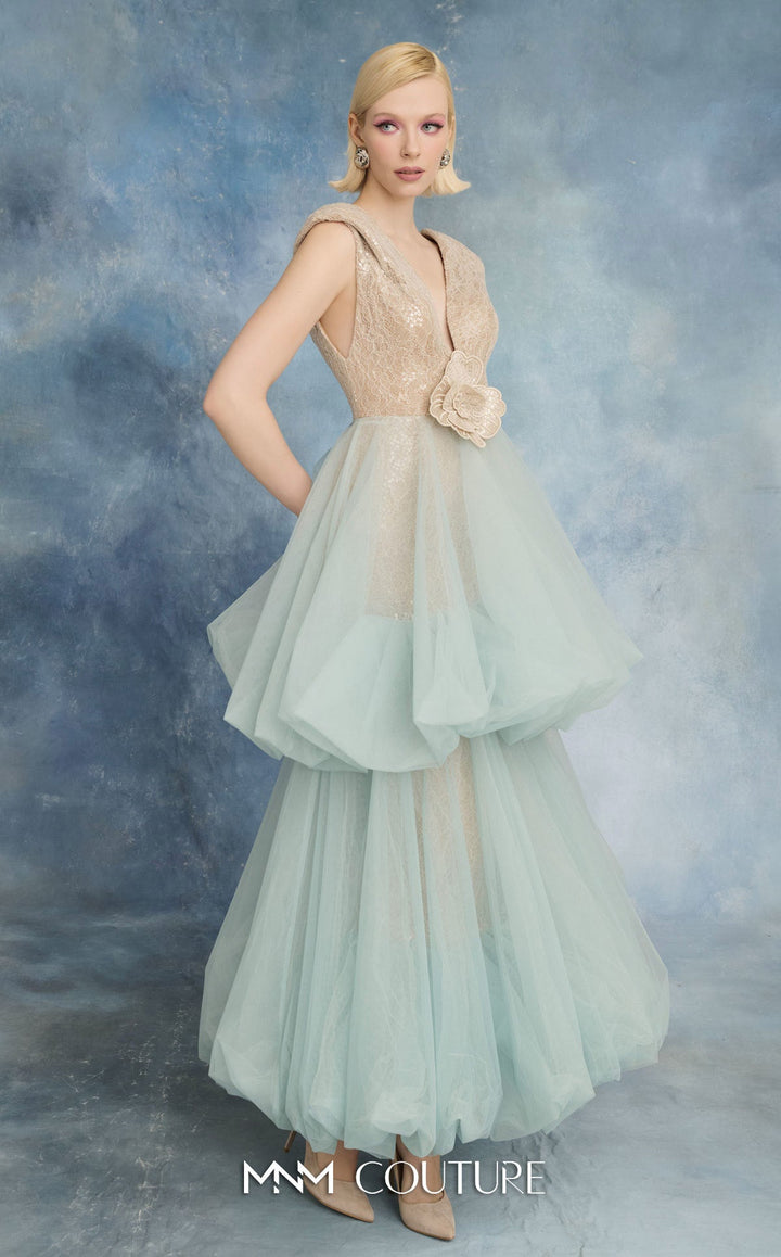 NF By Nour N0719 V-Neck Sleeveless Embellished Lace Couture Dress