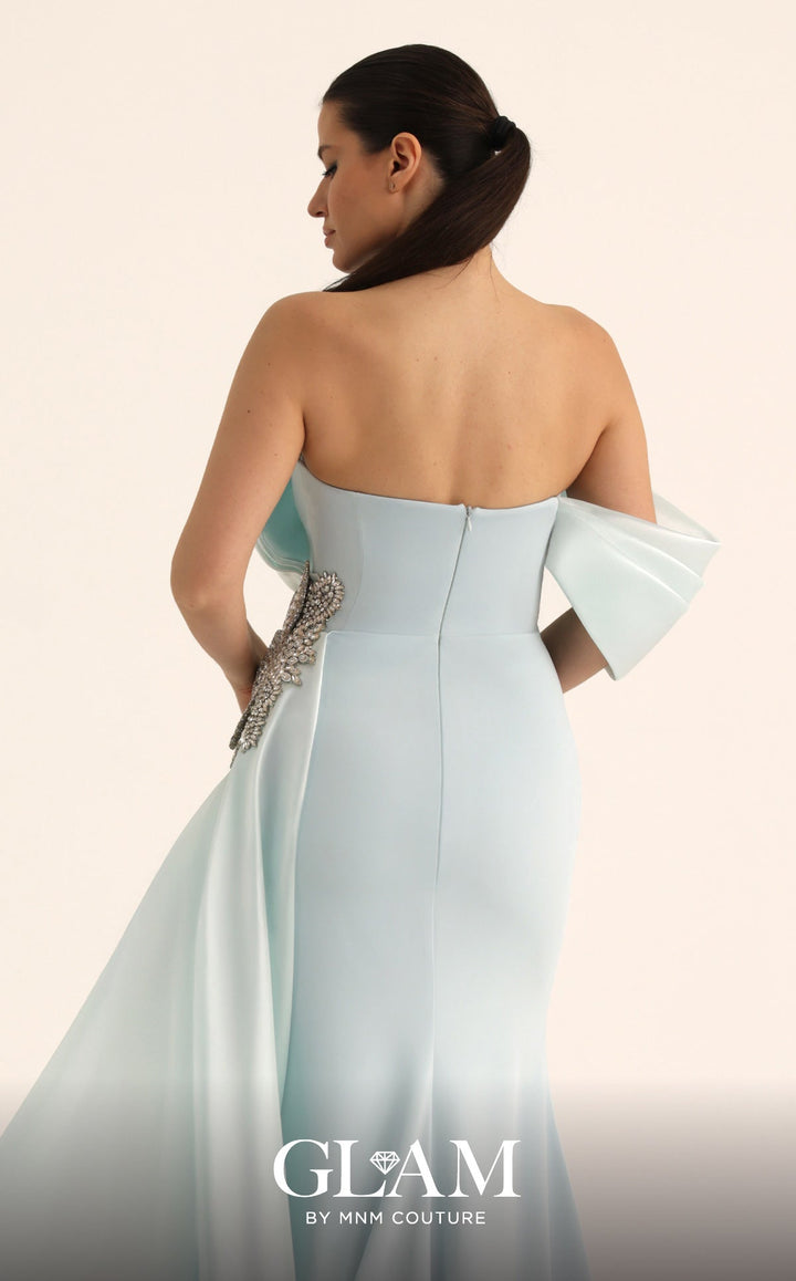 MNM Couture O07802 Off-the-Shoulder Strapless-Cut Mermaid Couture Dress