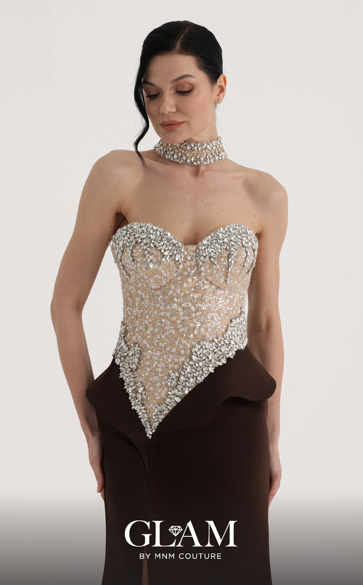 MNM Couture O07814 Strapless Sleeveless Corseted Couture Dress