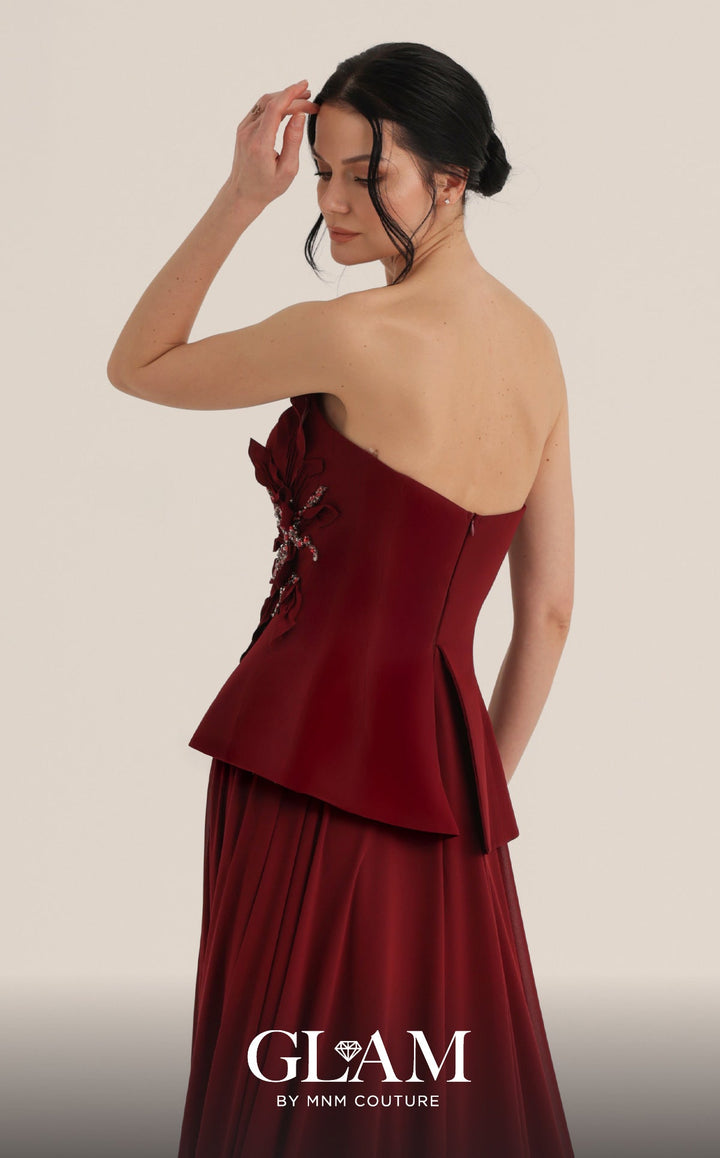 MNM Couture Style O07815: Crepe Corset and Chiffon A-Line Gown with Floral Embellishments - FOSTANI.com