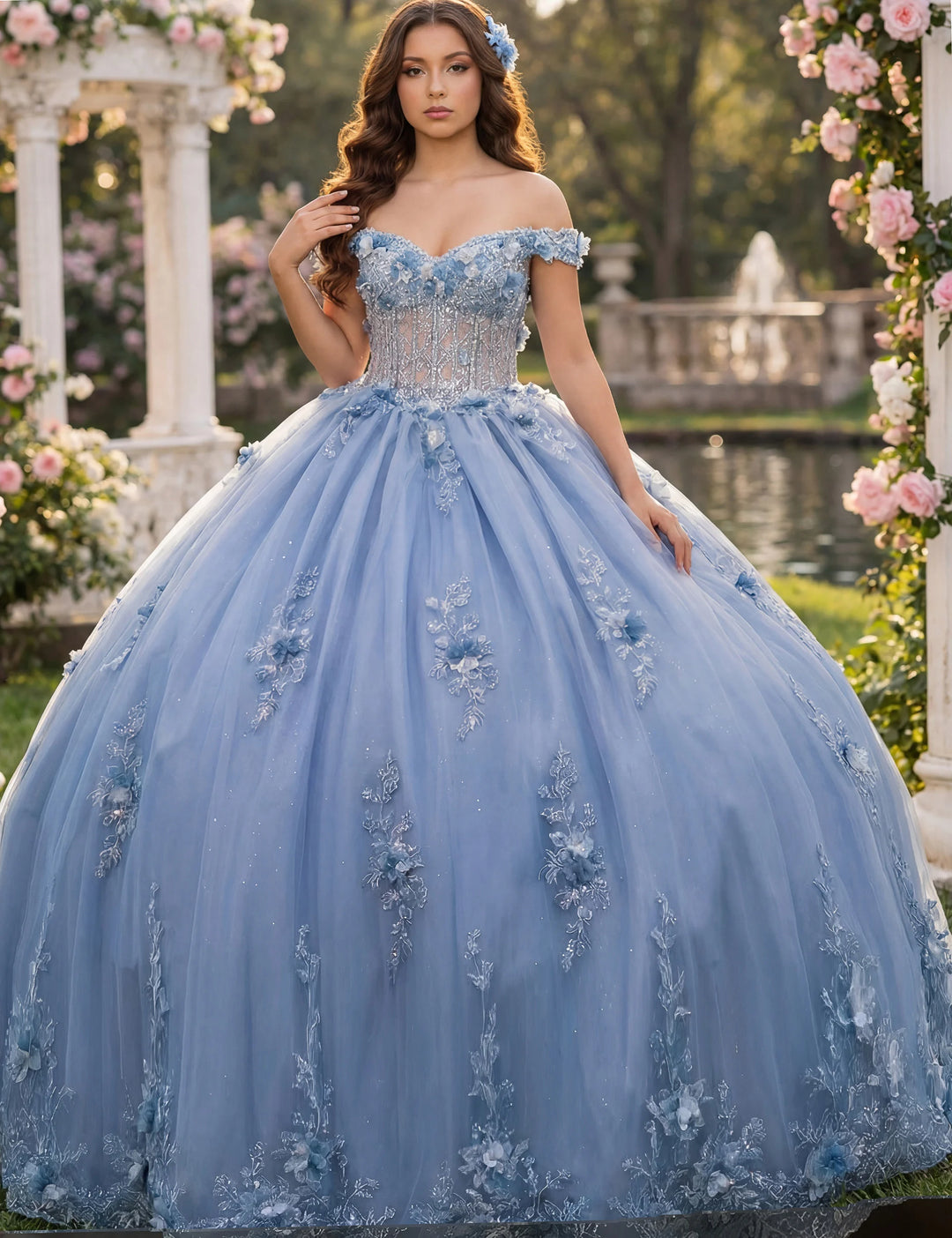 Jovani Q43820 Off Shoulder Ball Gown with Layered Skirt