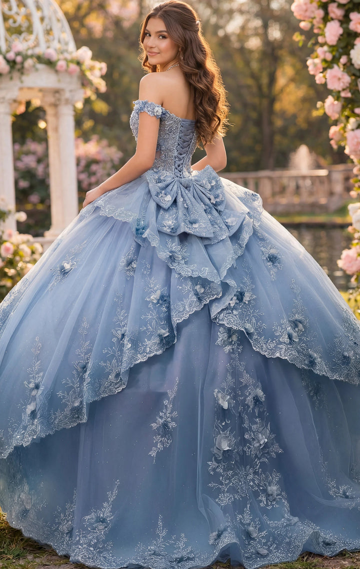 Jovani Q43820 Off Shoulder Ball Gown with Layered Skirt
