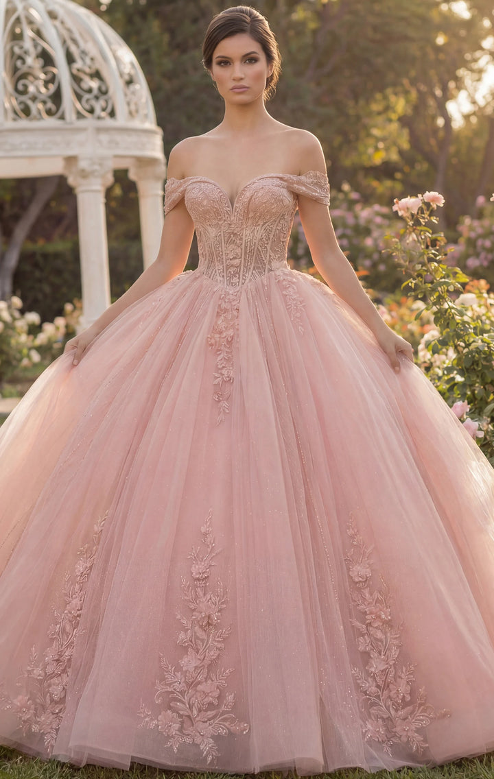 Jovani Q44558 Elegant Off Shoulder Lace Corset Ball Gown