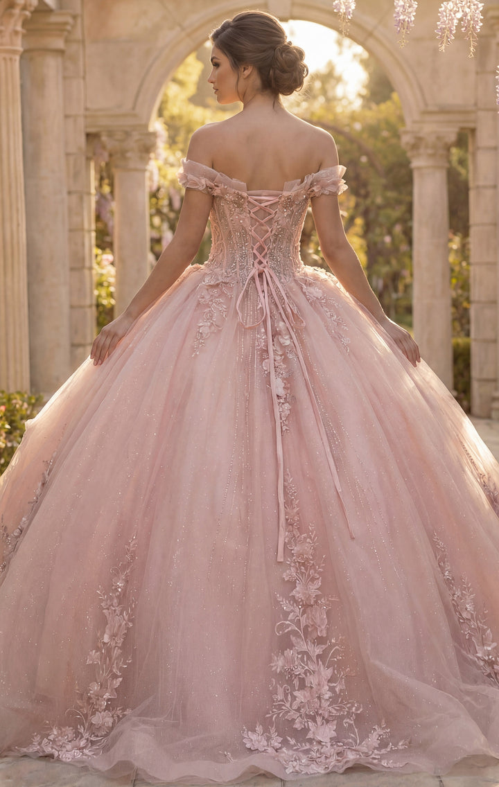Jovani Q44558 Elegant Off Shoulder Lace Corset Ball Gown
