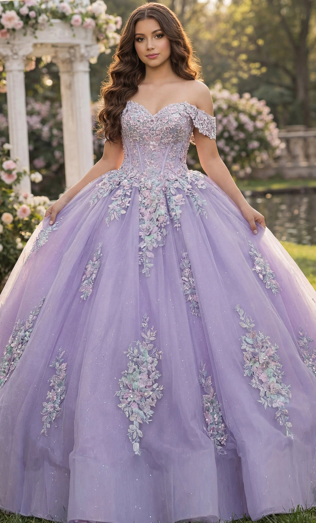 Jovani Q44960 Ball Gown with Off Shoulder Floral Embellishments