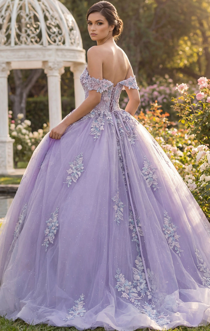 Jovani Q44960 Ball Gown with Off Shoulder Floral Embellishments