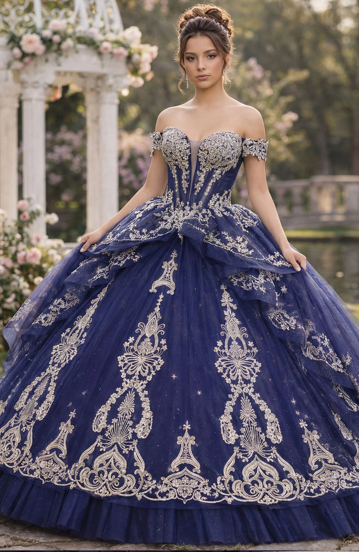Jovani Q48438 Off-the-Shoulder Cap Sleeve Corset Quinceañera Dress