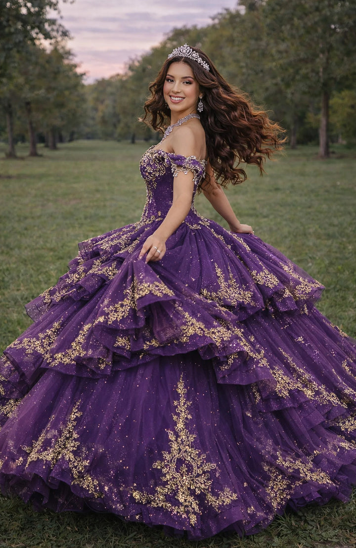 Jovani Q48439 Quinceañera Ball Gown with Gold Embroidery