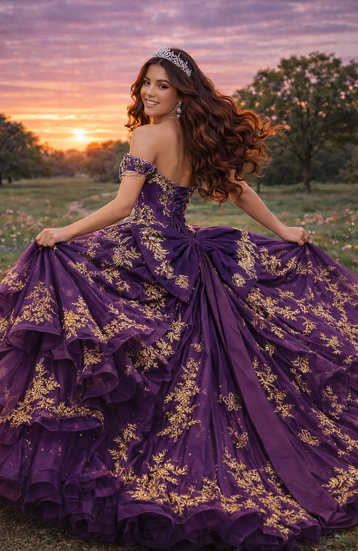 Jovani Q48439 Quinceañera Ball Gown with Gold Embroidery