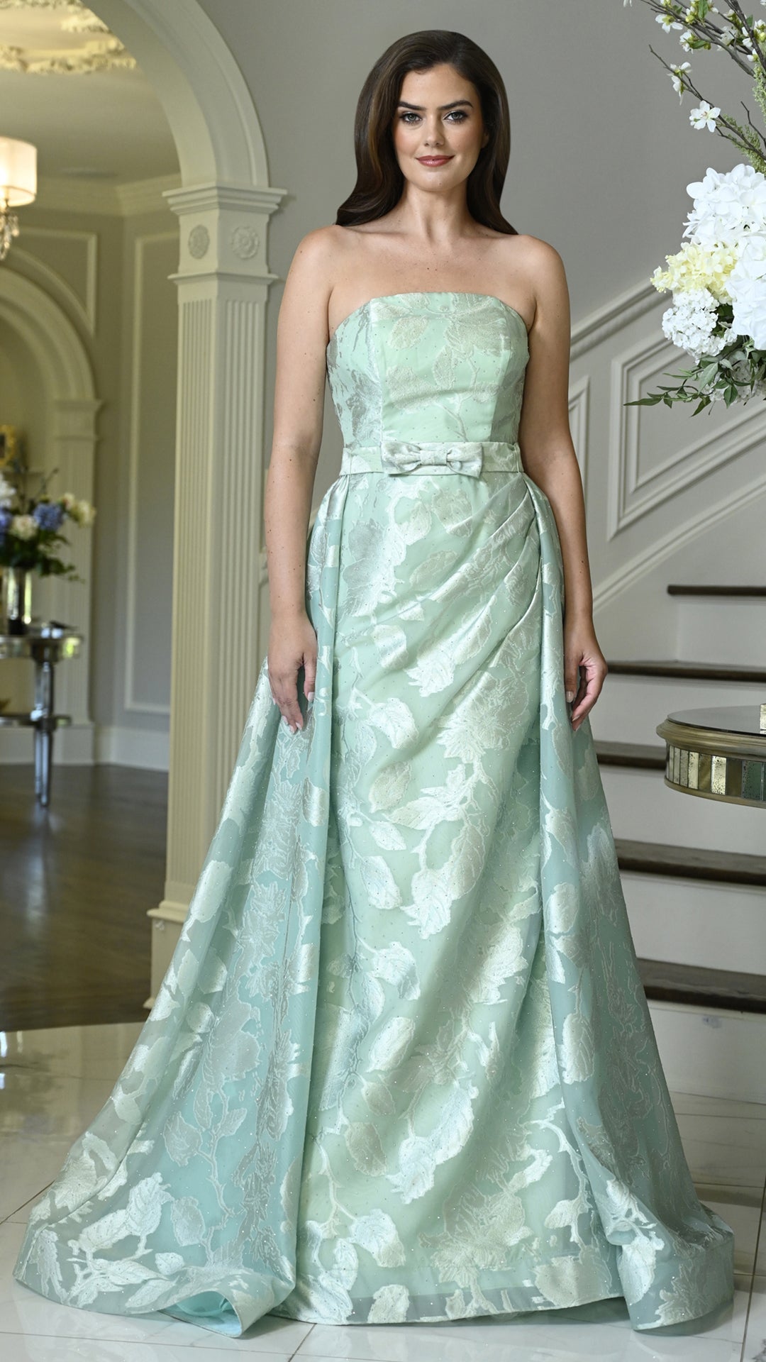 Rina Di Montella RD3638 Strapless Bow Waist A-Line Mother of the Bride Gown - front view