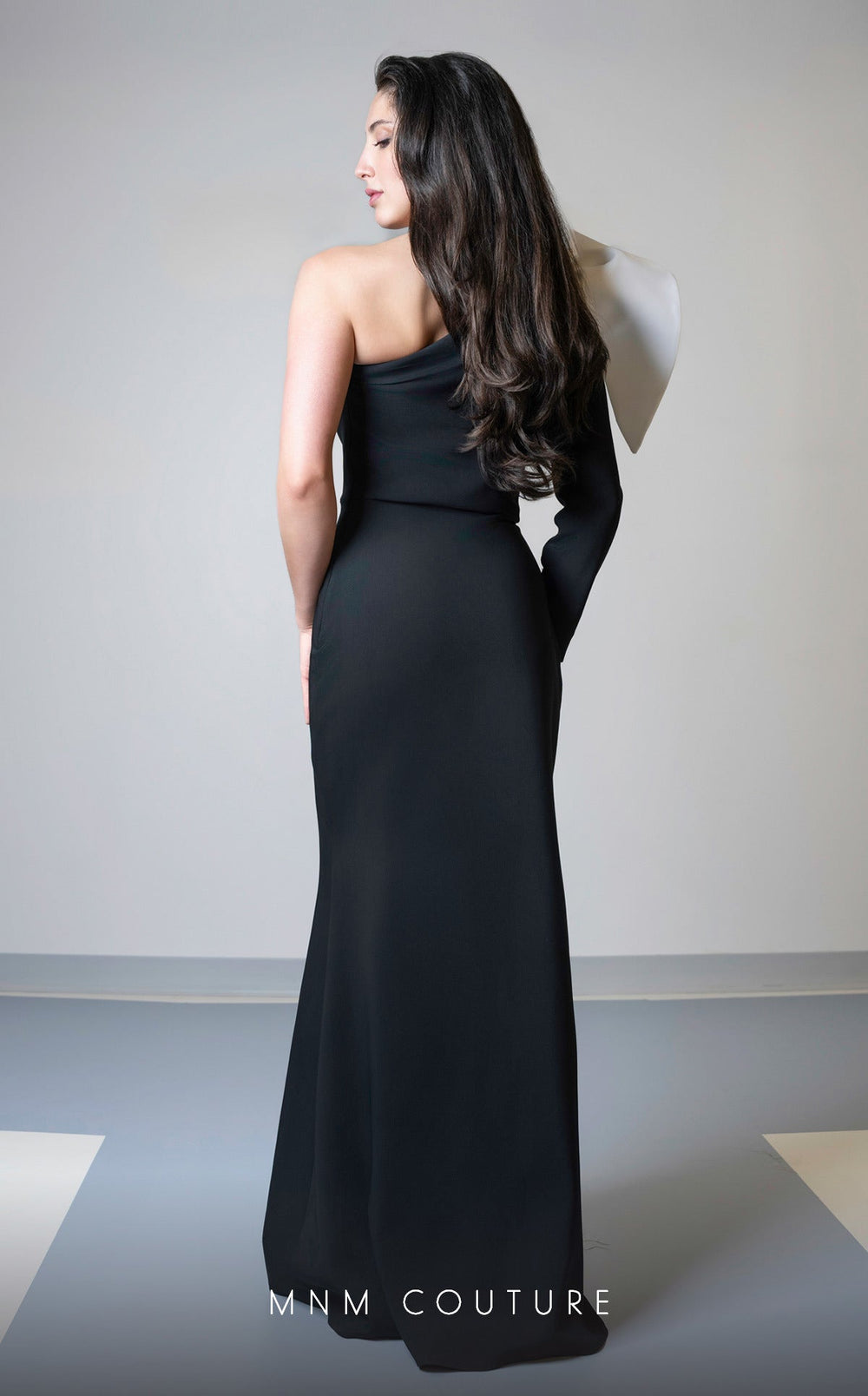 MNM Couture V07245 : Asymmetric Long Sleeve Rayon Crepe Gown - FOSTANI.com