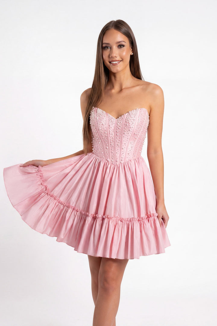 Portia & Scarlett XO216 pearl corset homecoming dress front view