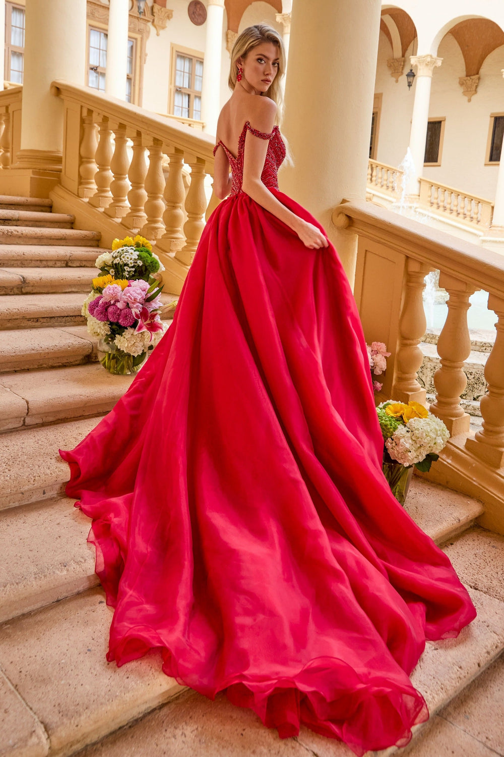Ava Presley 47253 - Beaded Evening Gown with Slit - FOSTANI.com