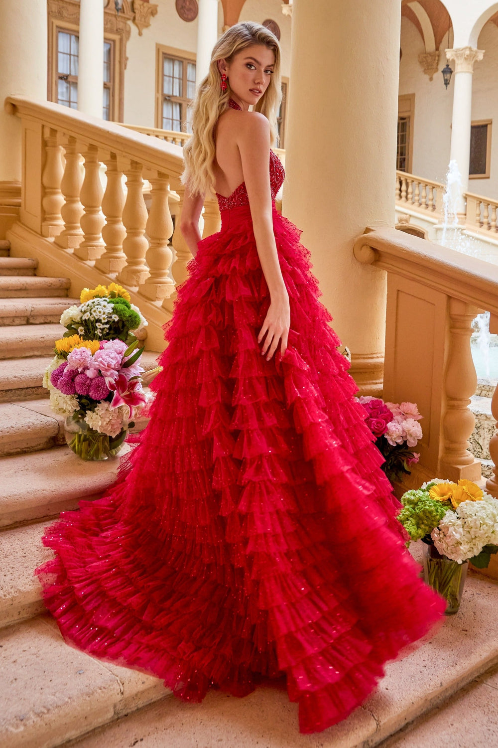 Ava Presley 47258 - Beaded Bodice Tiered Ball Gown - FOSTANI.com
