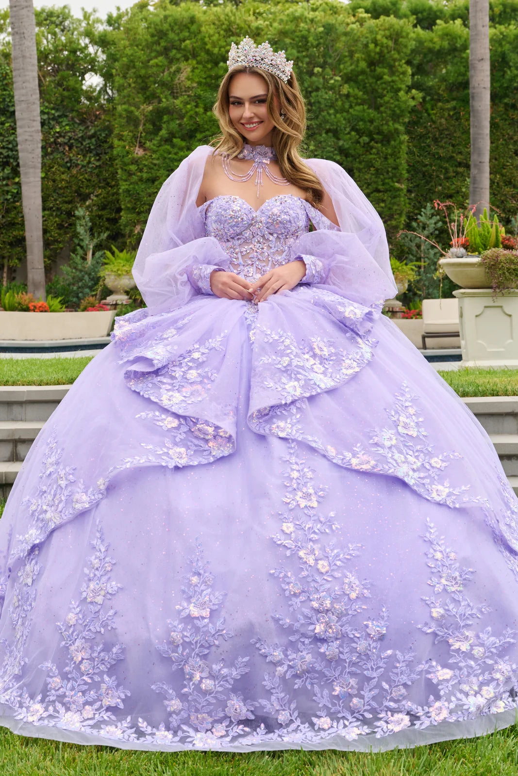 GLS Collective GL3847 corset quinceanera ball gown with bolero front view with bolero