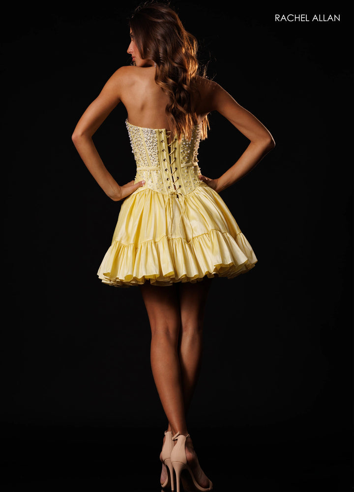 Rachel Allan 40658 Modified Sweetheart Strapless Corset Lace-Up Ruffle Mini Dress