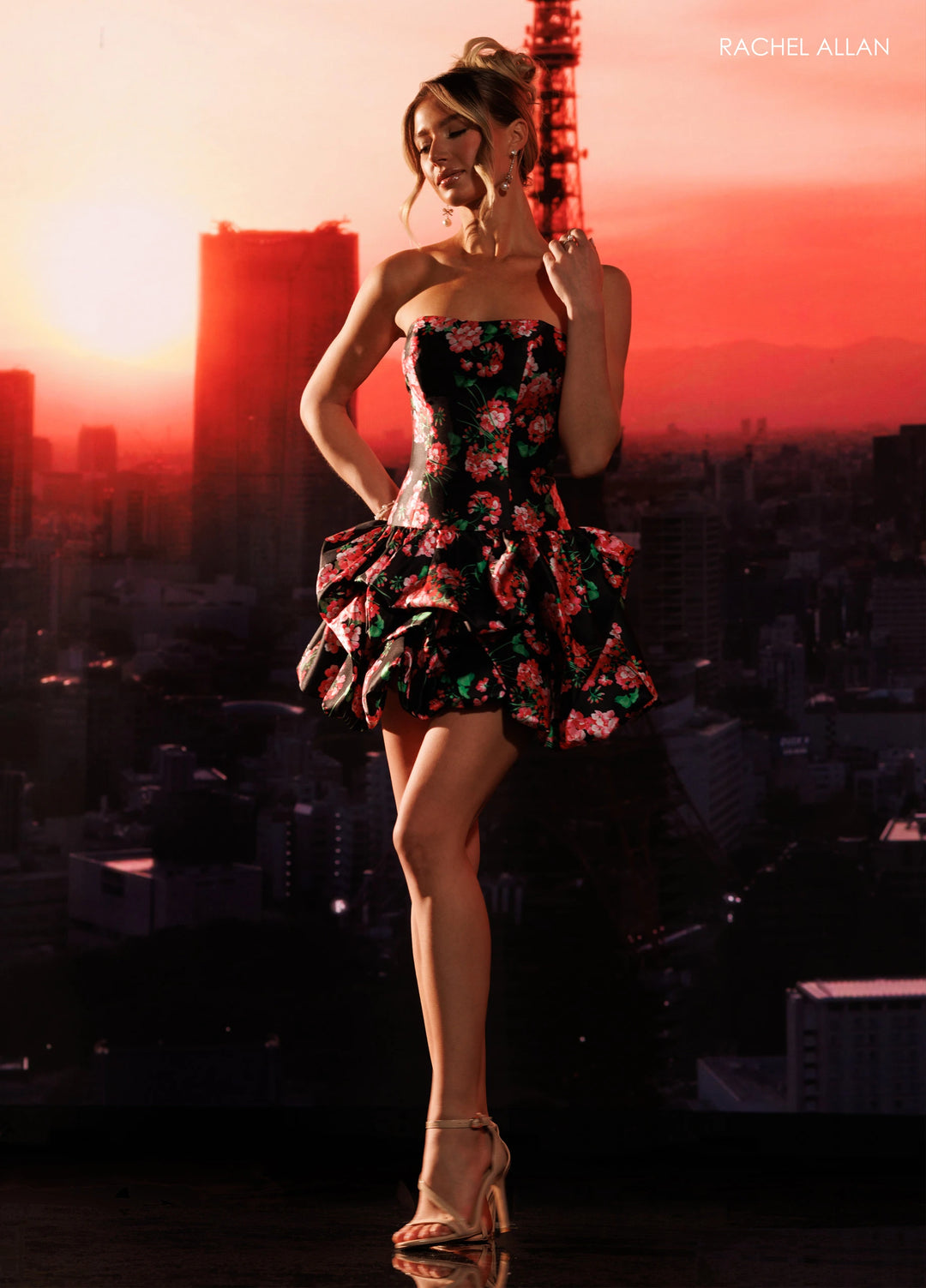Rachel Allan 40684 Strapless Floral Ruffle Homecoming Dress