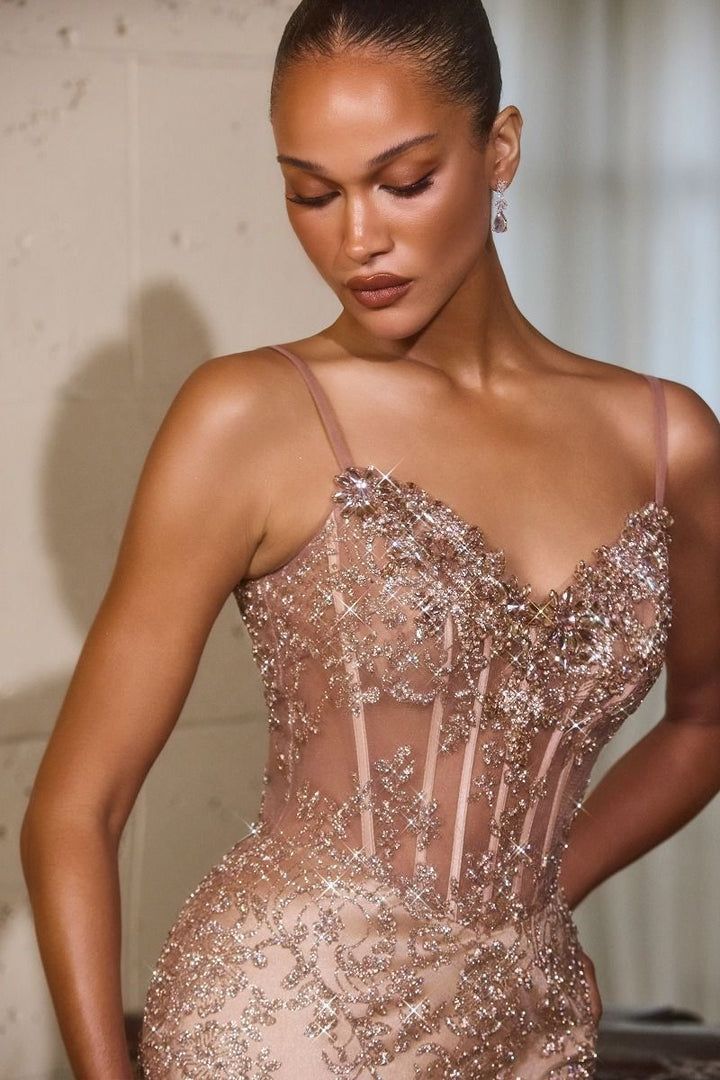 Ladivine J889 close-up of beaded sheer corset bodice