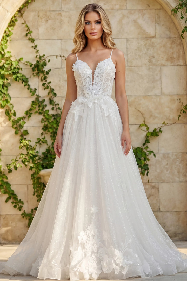 Jovani JB43315 Floral Appliqué Tulle A Line Bridal Gown