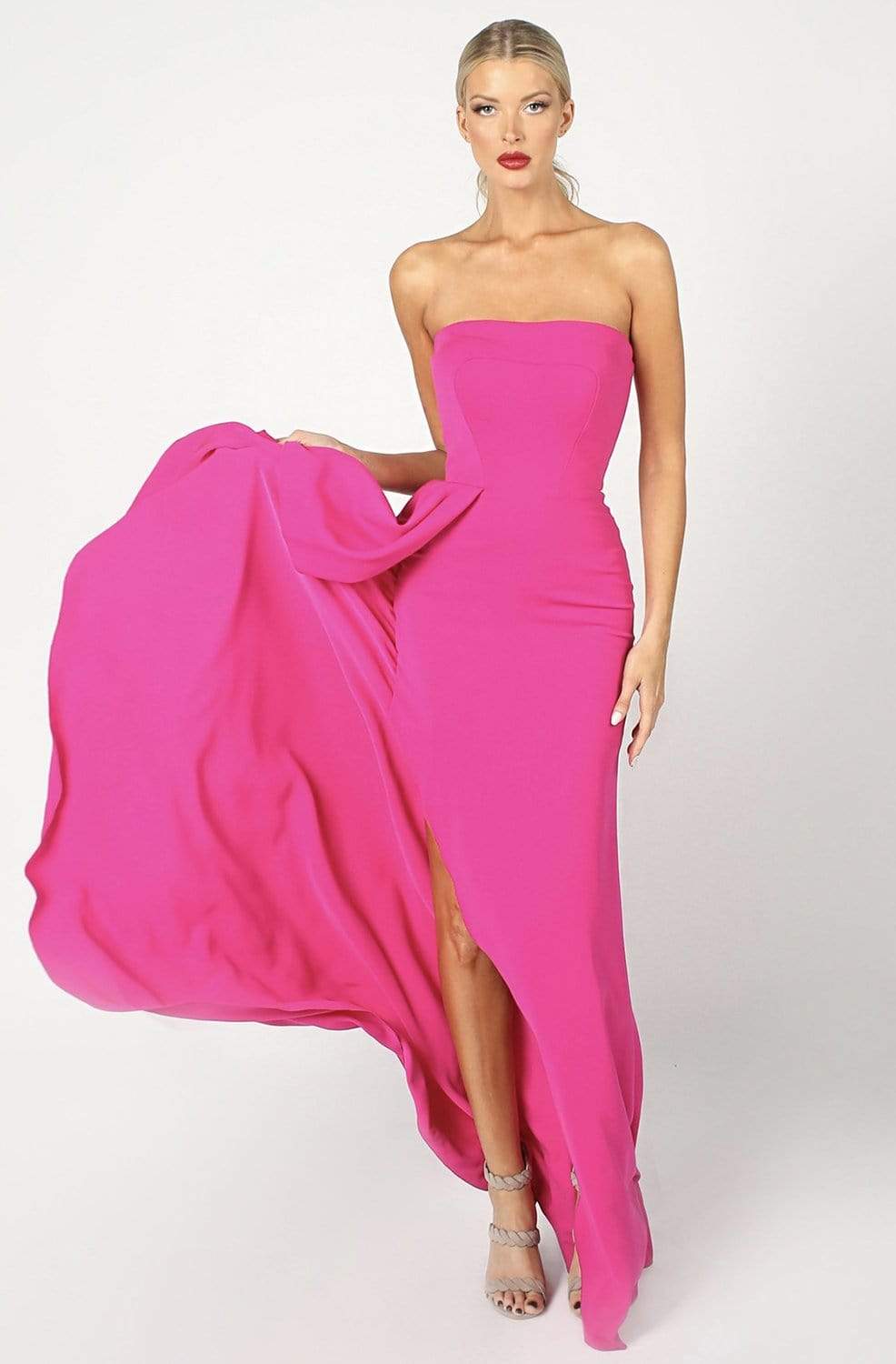 Nicole Bakti - 6942 Strapless Straight Neck Sheath Dress With Slit - FOSTANI