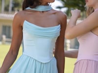 Amoris T741 Draped Chiffon Sleeveless Structured A-Line Dress