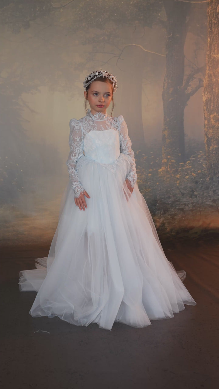 Pentelei 3945 Lace Tea-Length Kids Dress