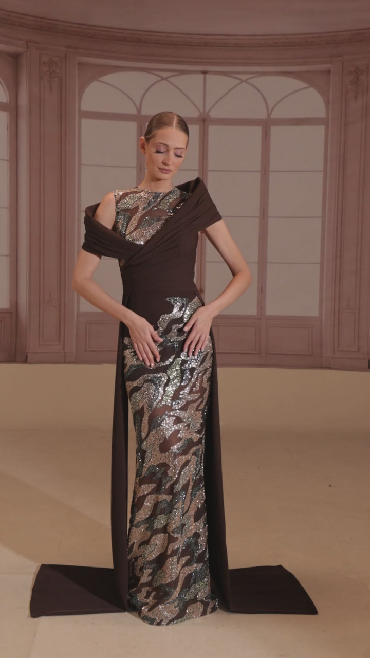 Reverie Couture FW275 Embellished Off-Shoulder Dress