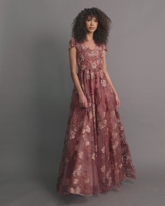 Mac Duggal 20294 Floral Embroidered Cap Sleeve Evening Gown video