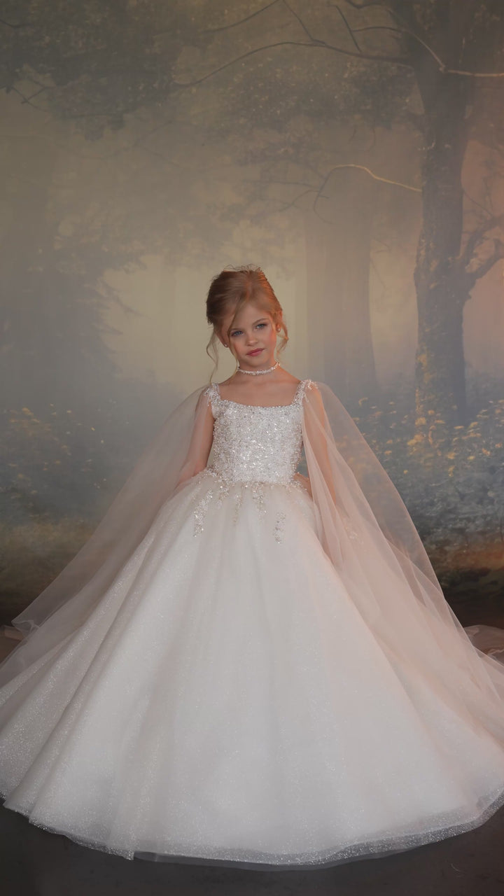 Pentelei 3925 Sequin Beaded Cape Kids Ball Gown