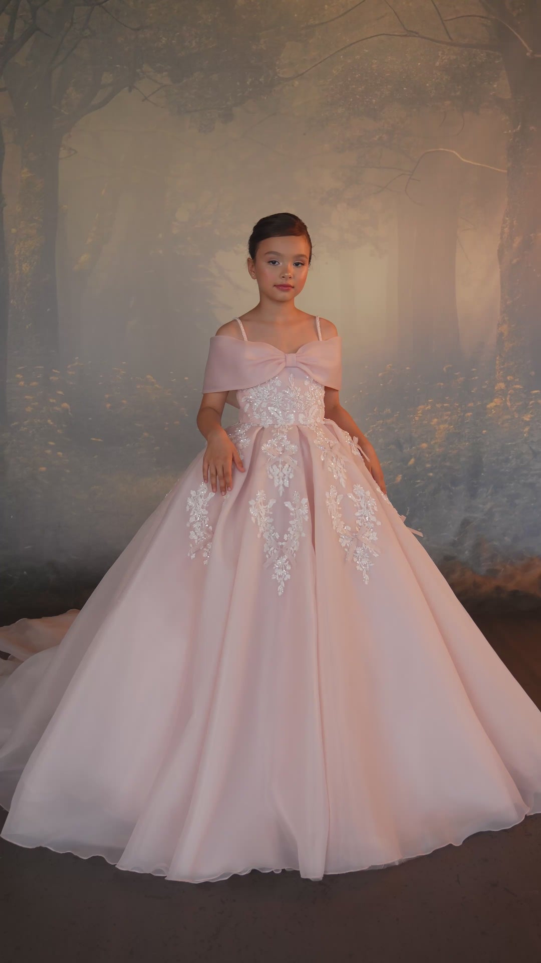 Pentelei 3918 Off-Shoulder Bow Sweetheart Kids Ball Gown