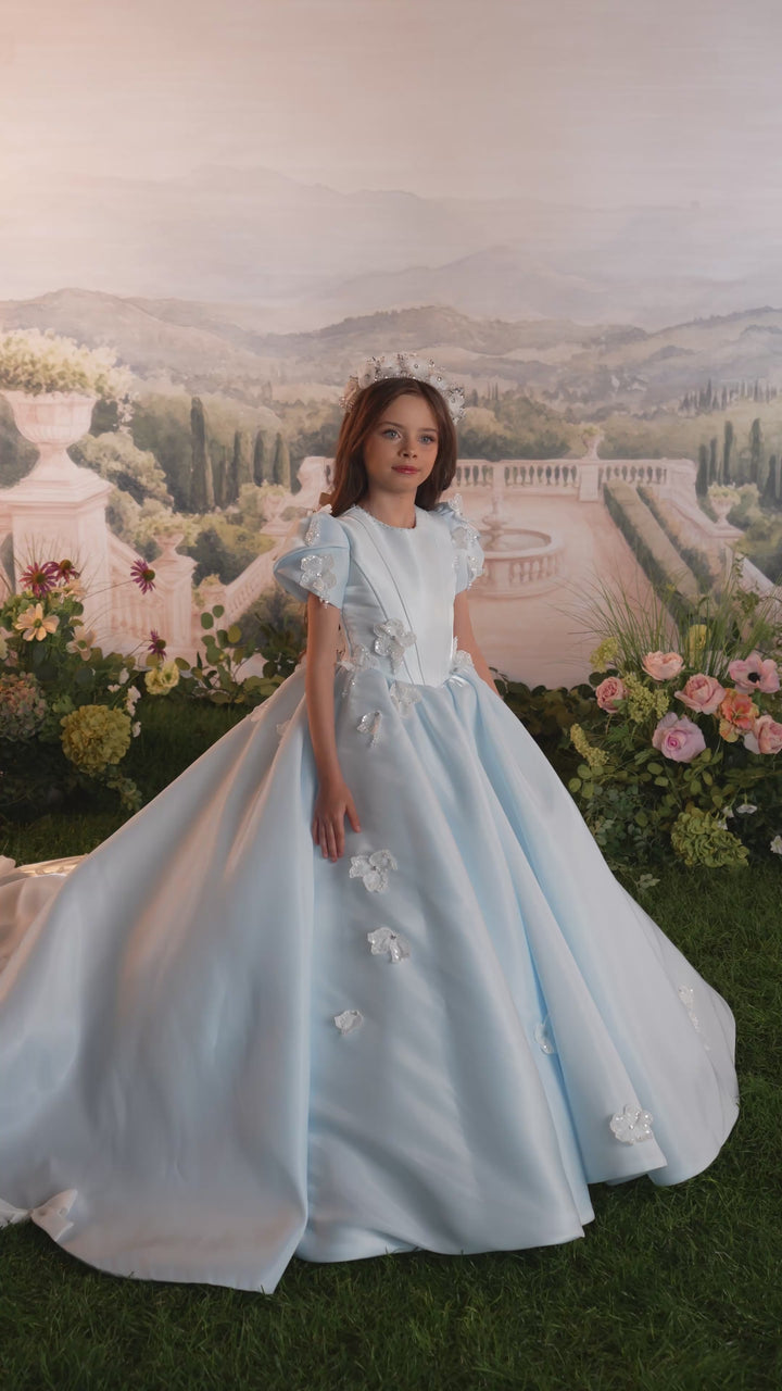 Pentelei 3913 Open Back Floral Appliqué Kids Ball Gown