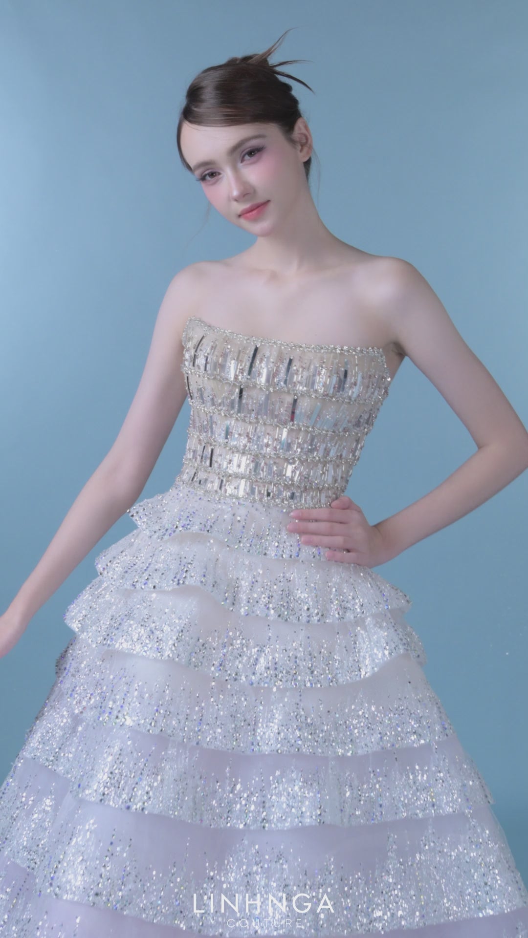 Linh Nga LMBAT273 Tulle Ball Gown Couture Dress