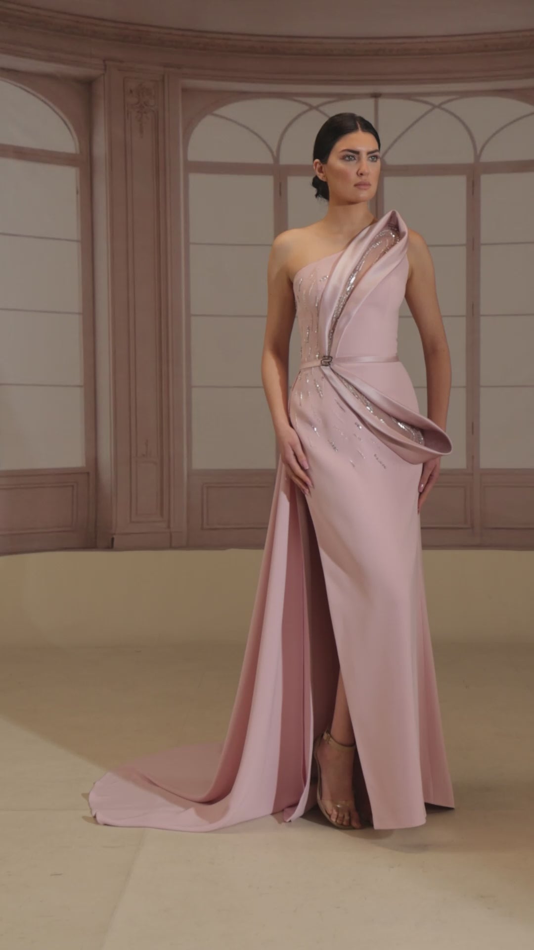 Reverie Couture FW268 One-Shoulder Beaded Mermaid Dress