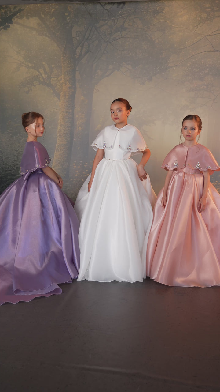 Pentelei 3936 Satin Ball Gown with Optional Crystal Cape Kids Dress