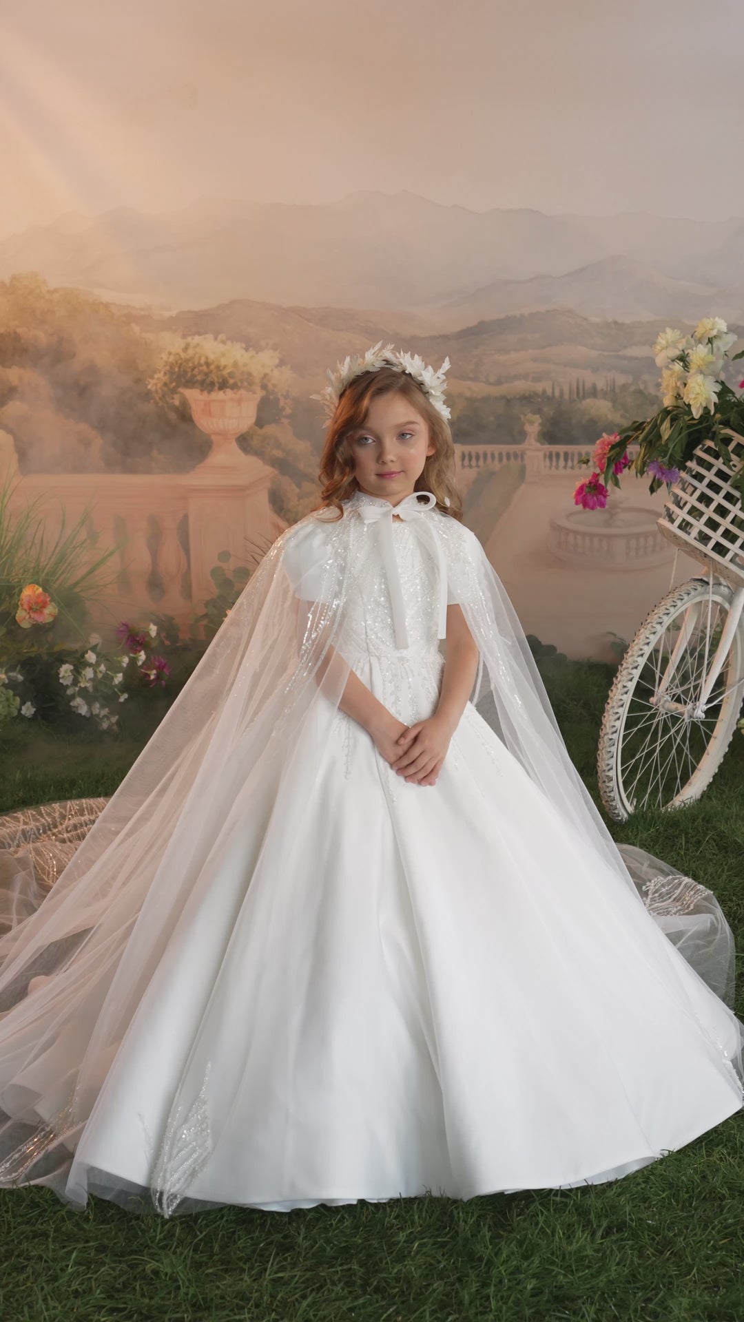 Pentelei 3929 Beaded Cape Ball Gown Kids Dress