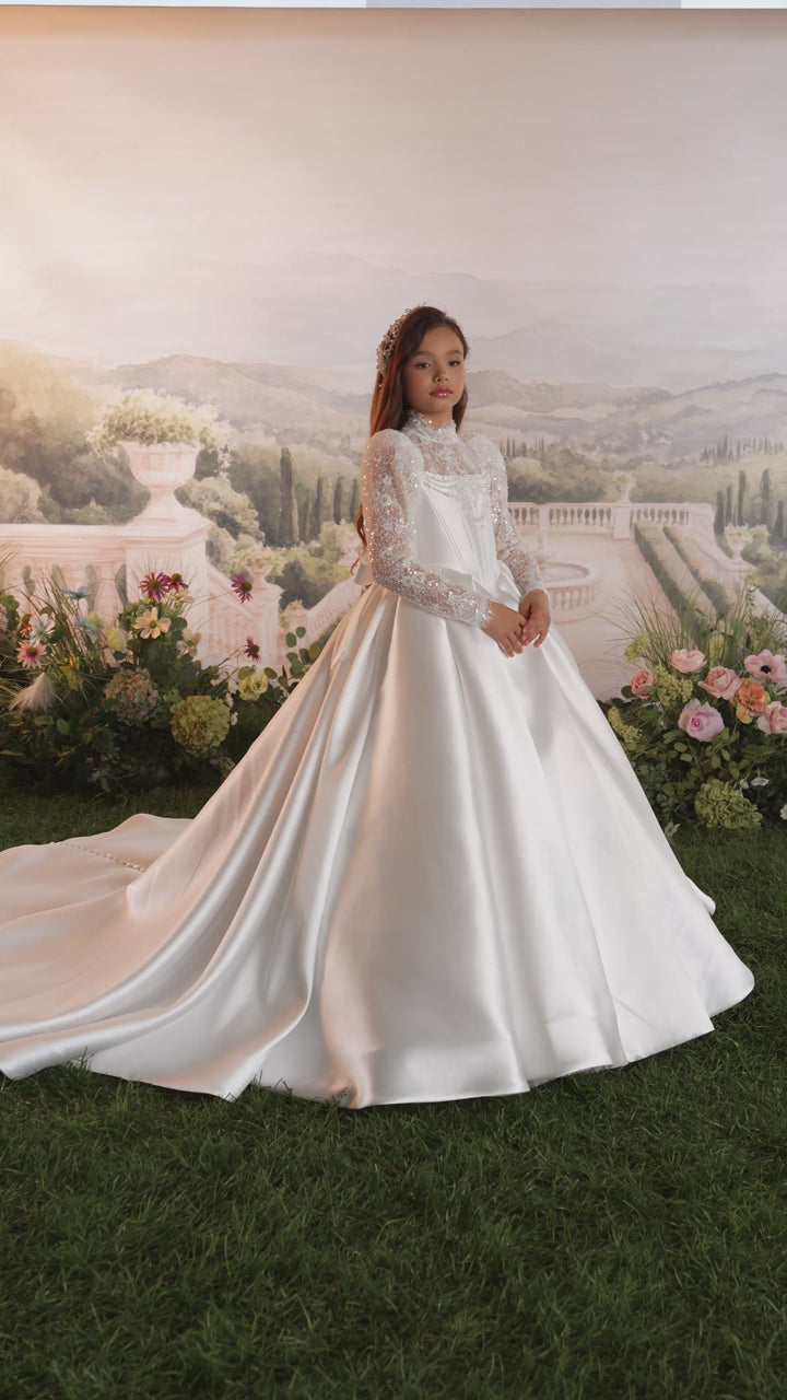 Pentelei 3900 Sequin Lace Cathedral Train Ball Gown Kids