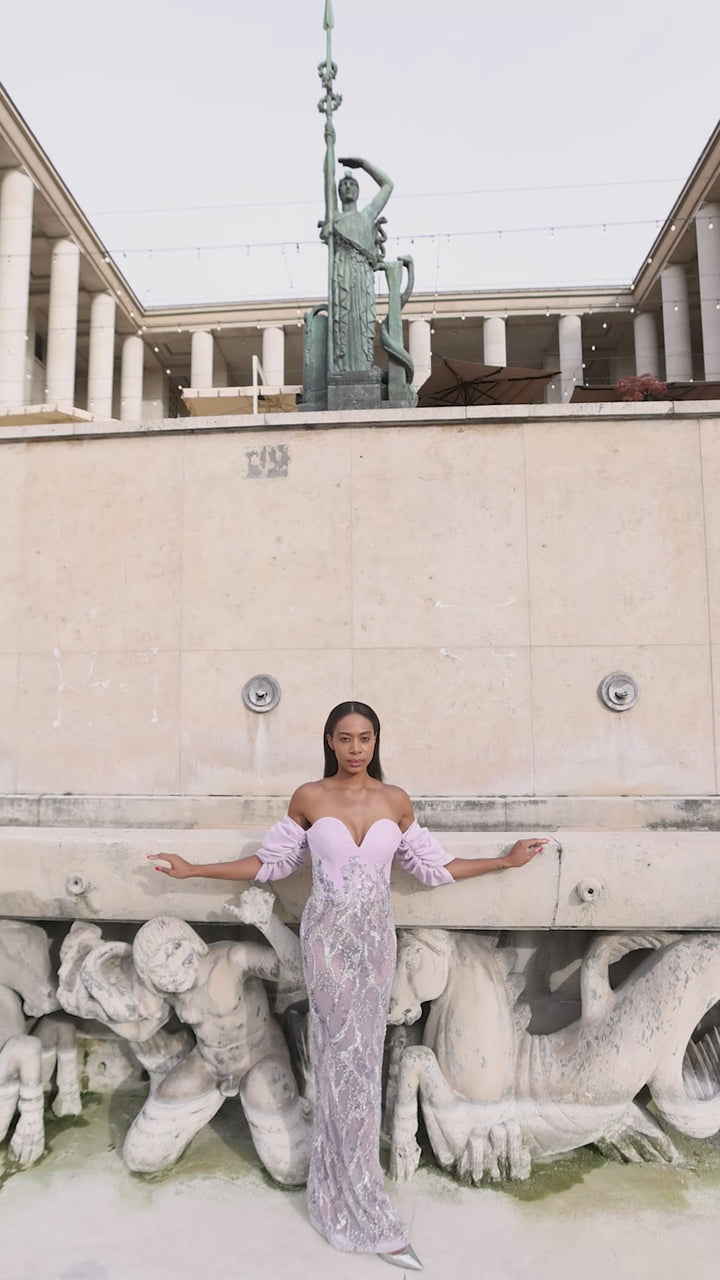 Abdo Aoude SS15 Dusty Violet Crepe Couture Dress
