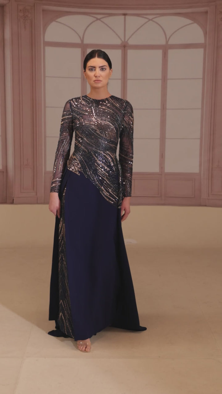 Reverie Couture FW265 Asymmetrical Beaded Crepe Dress