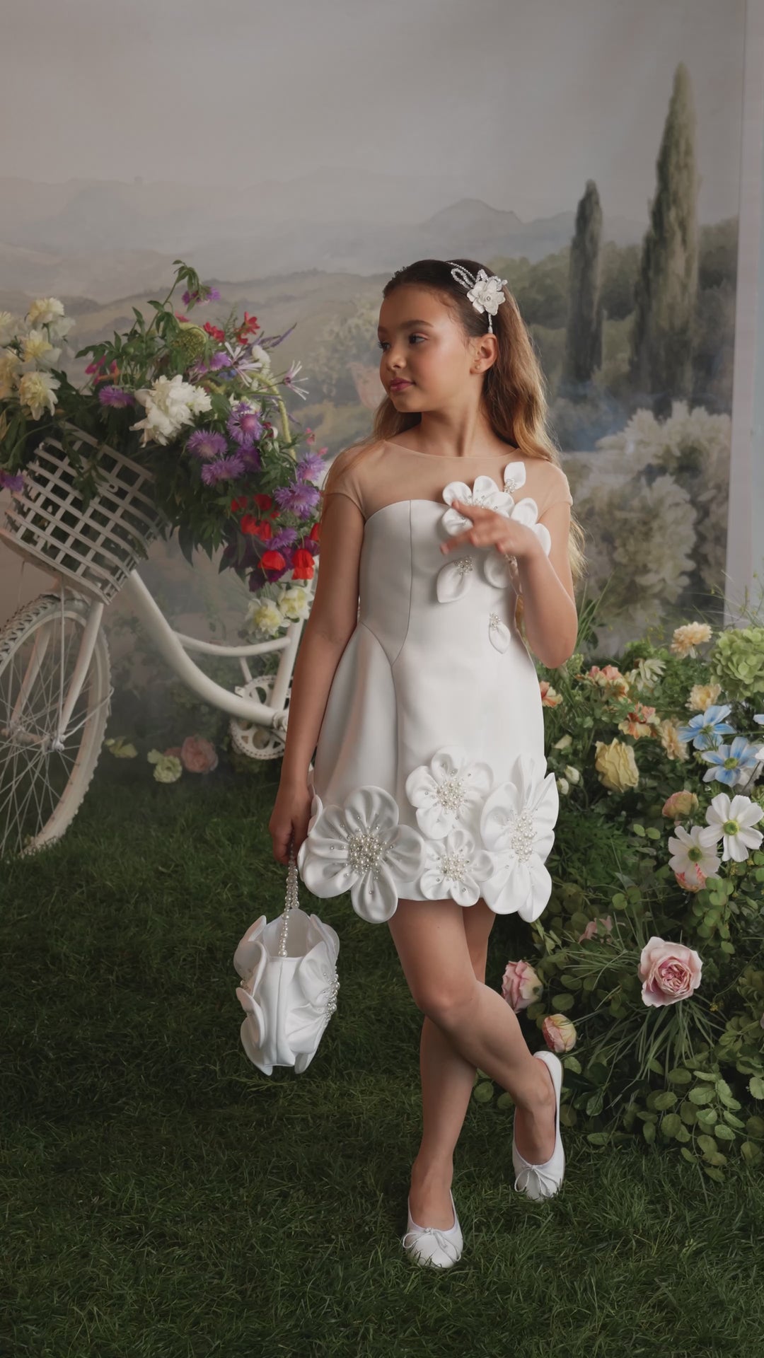 Pentelei 3912 3D Floral Appliqué Mini Kids Party Dress