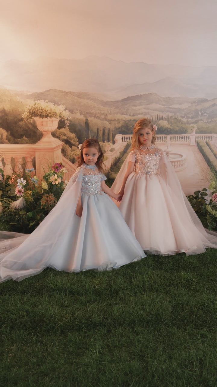 Pentelei 3923 Cape Sleeve Jeweled Collar Kids Ball Gown