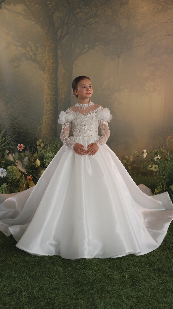 Pentelei 3922 Jeweled Lattice Rosette Kids Ball Gown