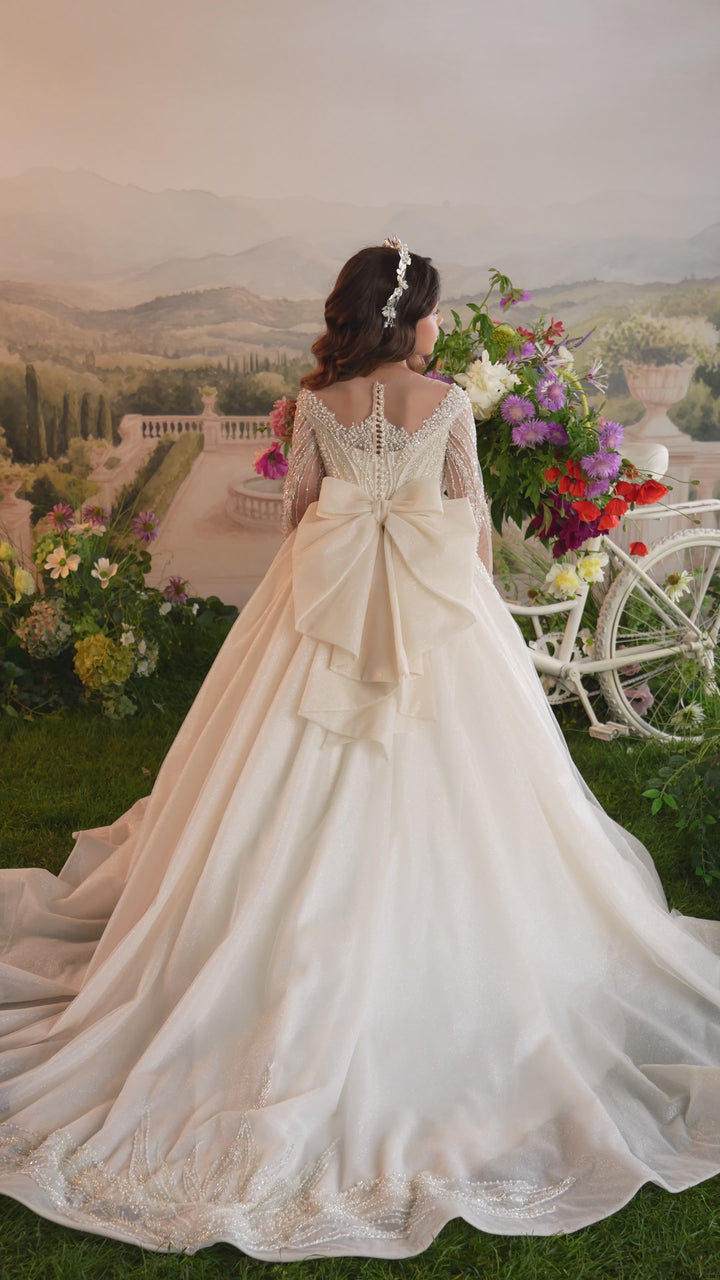 Pentelei 3914 Beaded Bow Back Kids Ball Gown