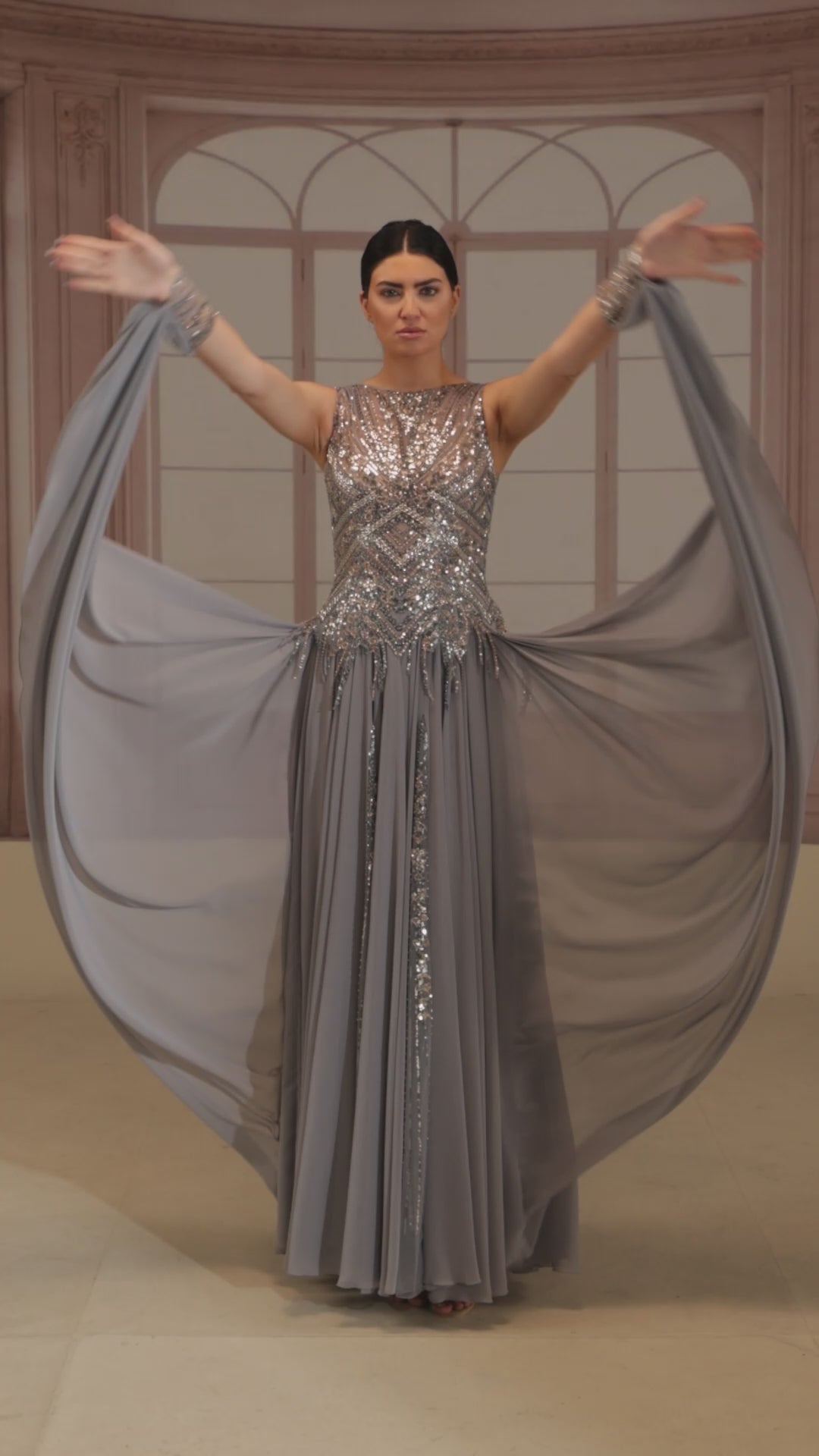 Reverie Couture fw287 Sequin Lace Satin Dress