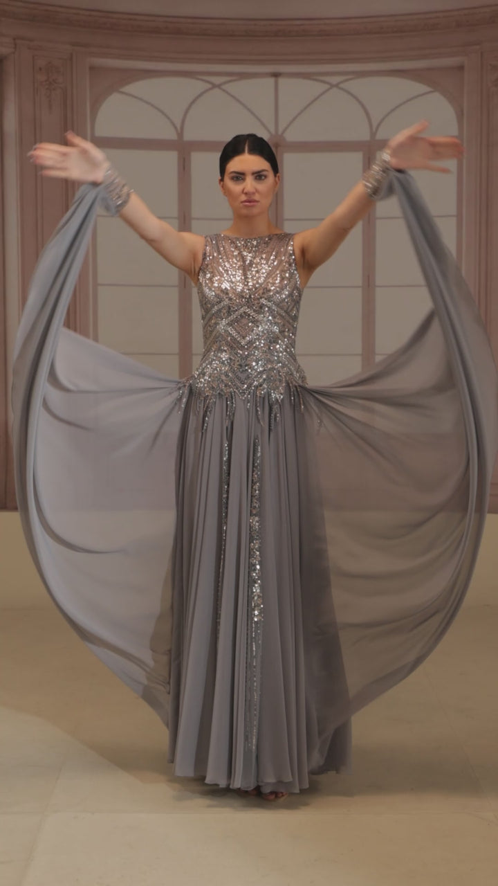 Reverie Couture fw287 Sequin Lace Satin Dress