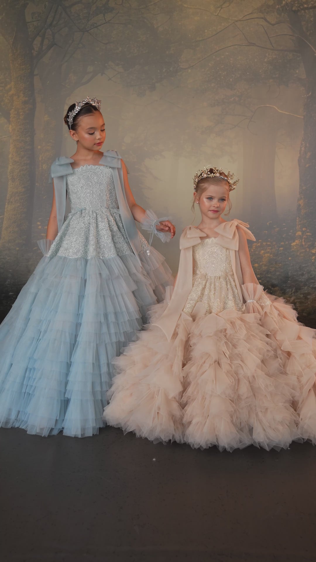 Pentelei 3926 Tiered Ruffle Bow Shoulder Kids Ball Gown