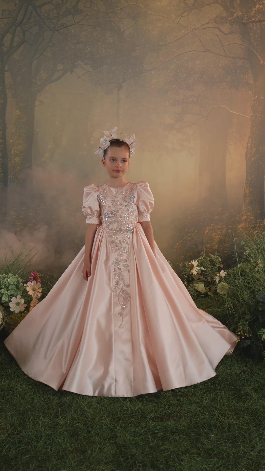 Pentelei 3941 Rhinestone Floral Embroidered Ball Gown Kids Dress