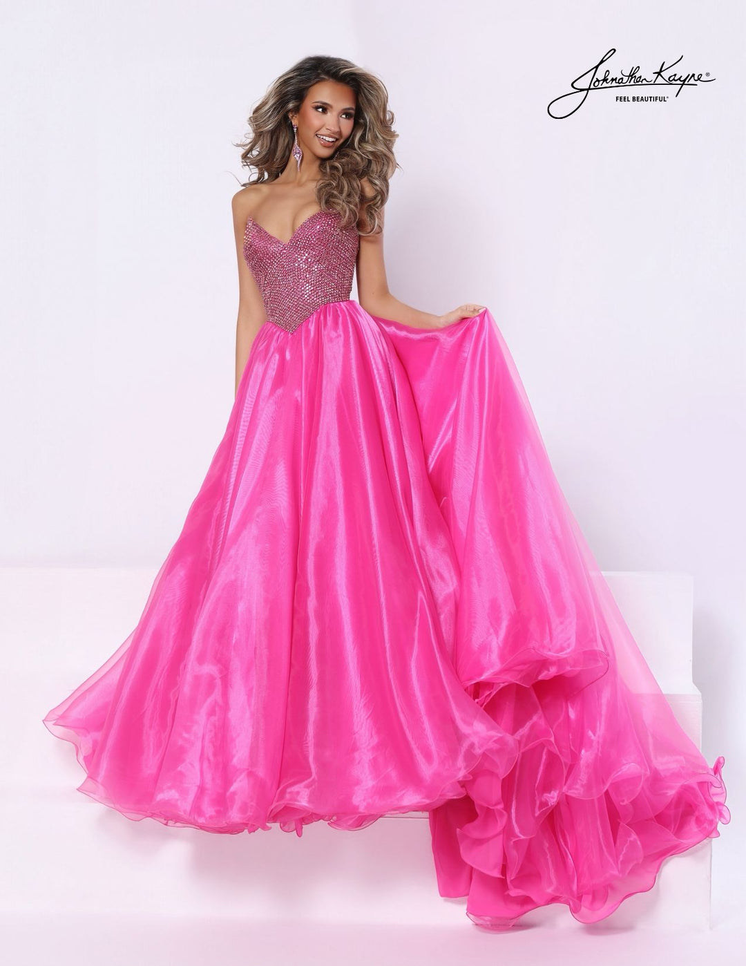 Johnathan Kayne 3325 strapless crystal bodice ball gown alternate color front view 2
